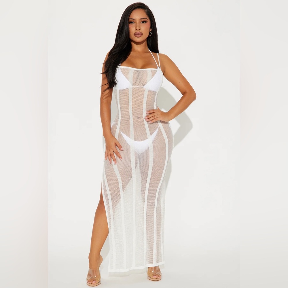 Elegant White Mesh Cover-Up Dress